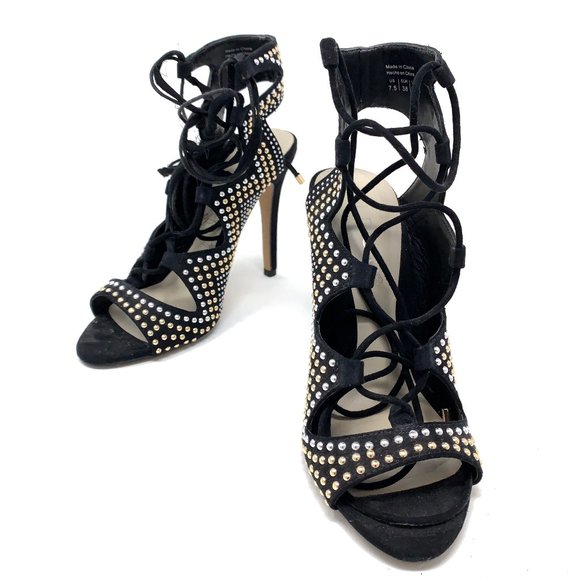 Aldo Finelli Suede Beaded Stud Lace Heels Sz 7.5 - Picture 1 of 8